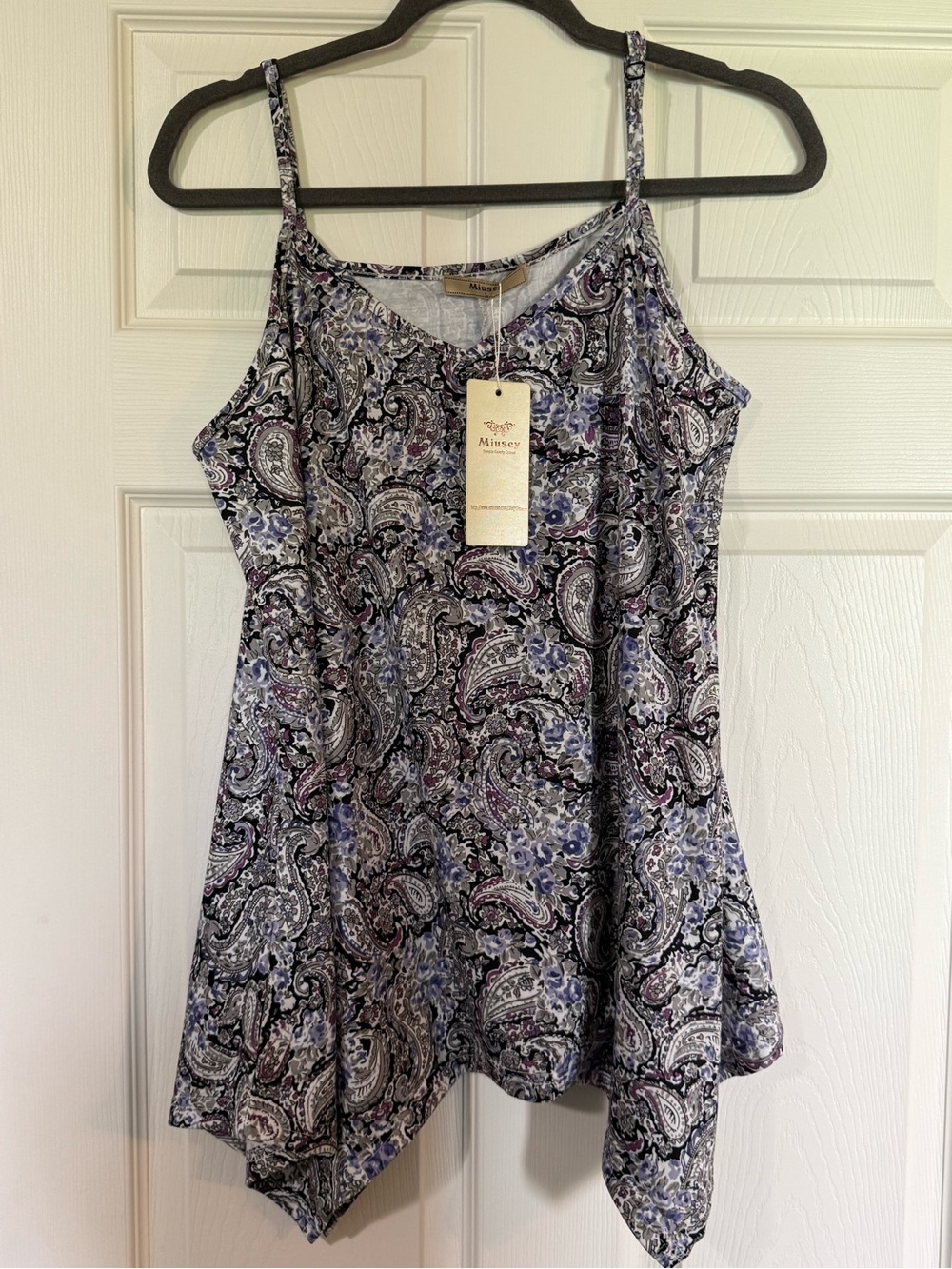 Mimsey Paisley Handkerchief-Hem Cami Tank - Blue/Purple